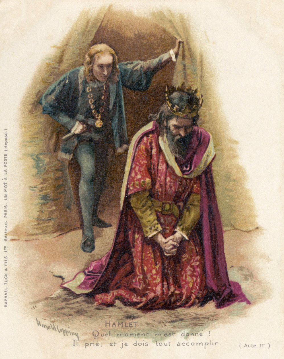 Hamlet konfrontiert den schuldigen Claudius von Harold Copping