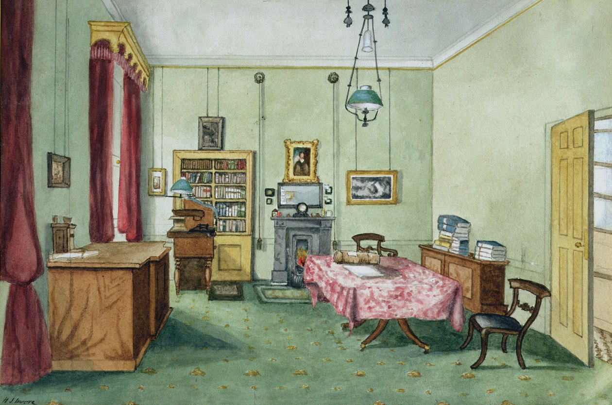 Michael Faradays Arbeitszimmer im zweiten Stock des Royal Institution, 1850-55 von Harriet Jane Moore