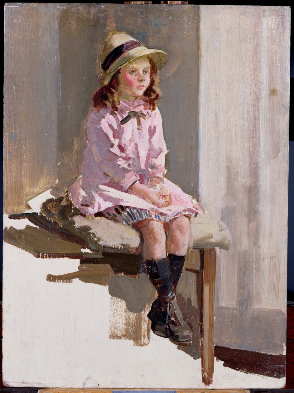 Porträt eines jungen Mädchens in einem rosa Kleid und einem Strohhut von Harry Watson