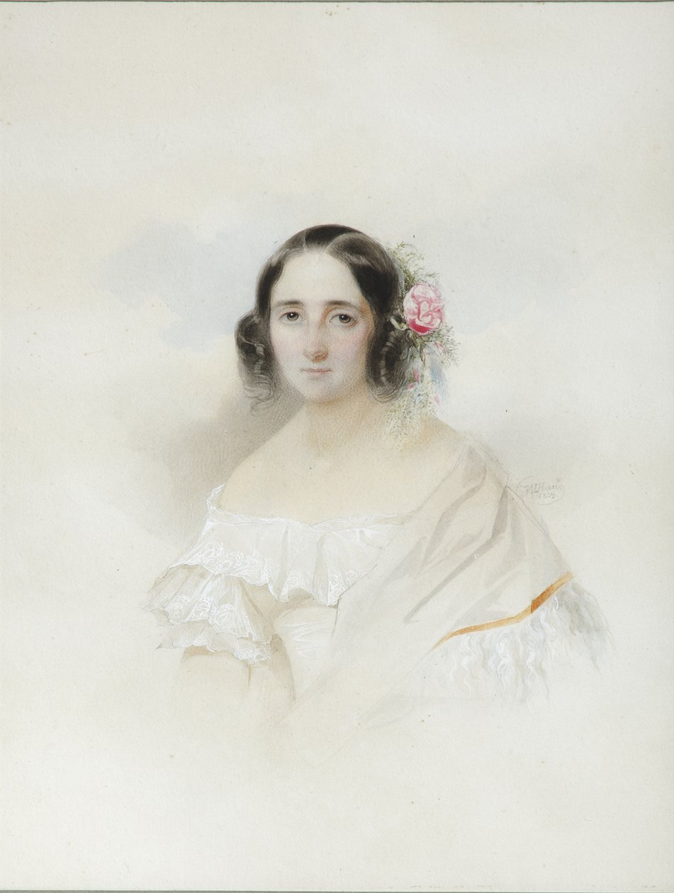 Porträt von Anna Alexeevna Olenina 1808-1888, 1839 von Hau