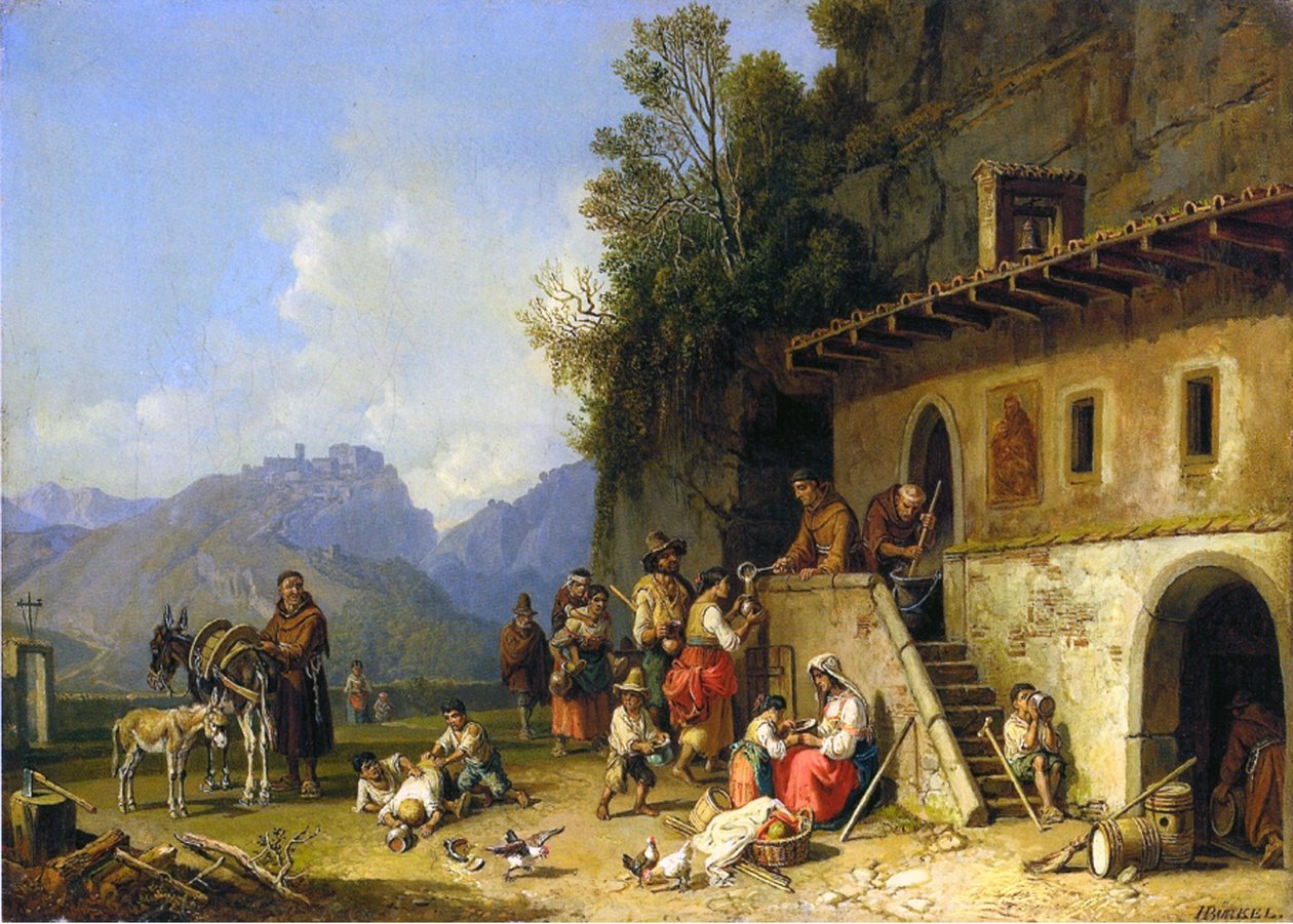 Mönche, die die Armen füttern, Italien, 1864-65 von Heinrich Burkel
