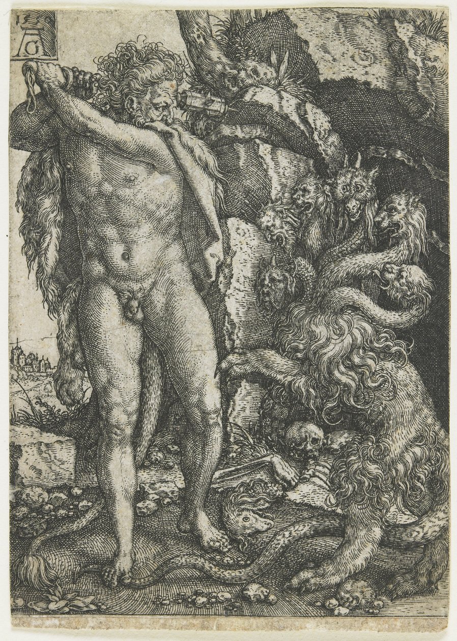 Herkules zerstört die lernäische Hydra, 1550 von Heinrich Aldegrever