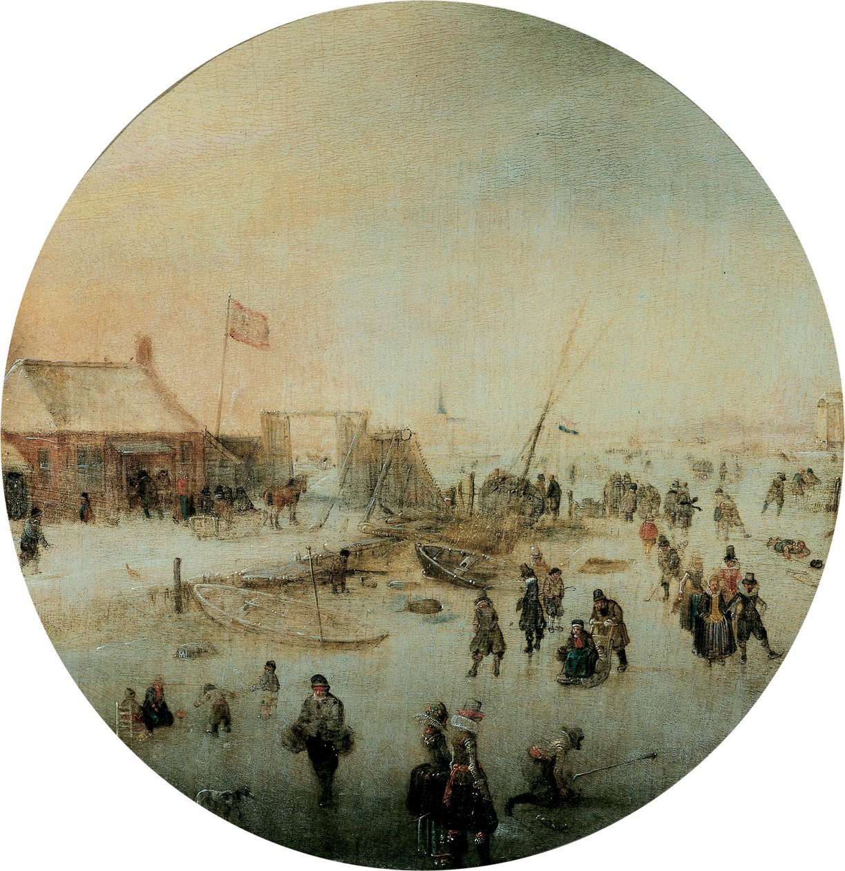 Winterlandschaft mit Schlittschuhläufern und Menschen, die Kolf spielen von Hendrick Avercamp