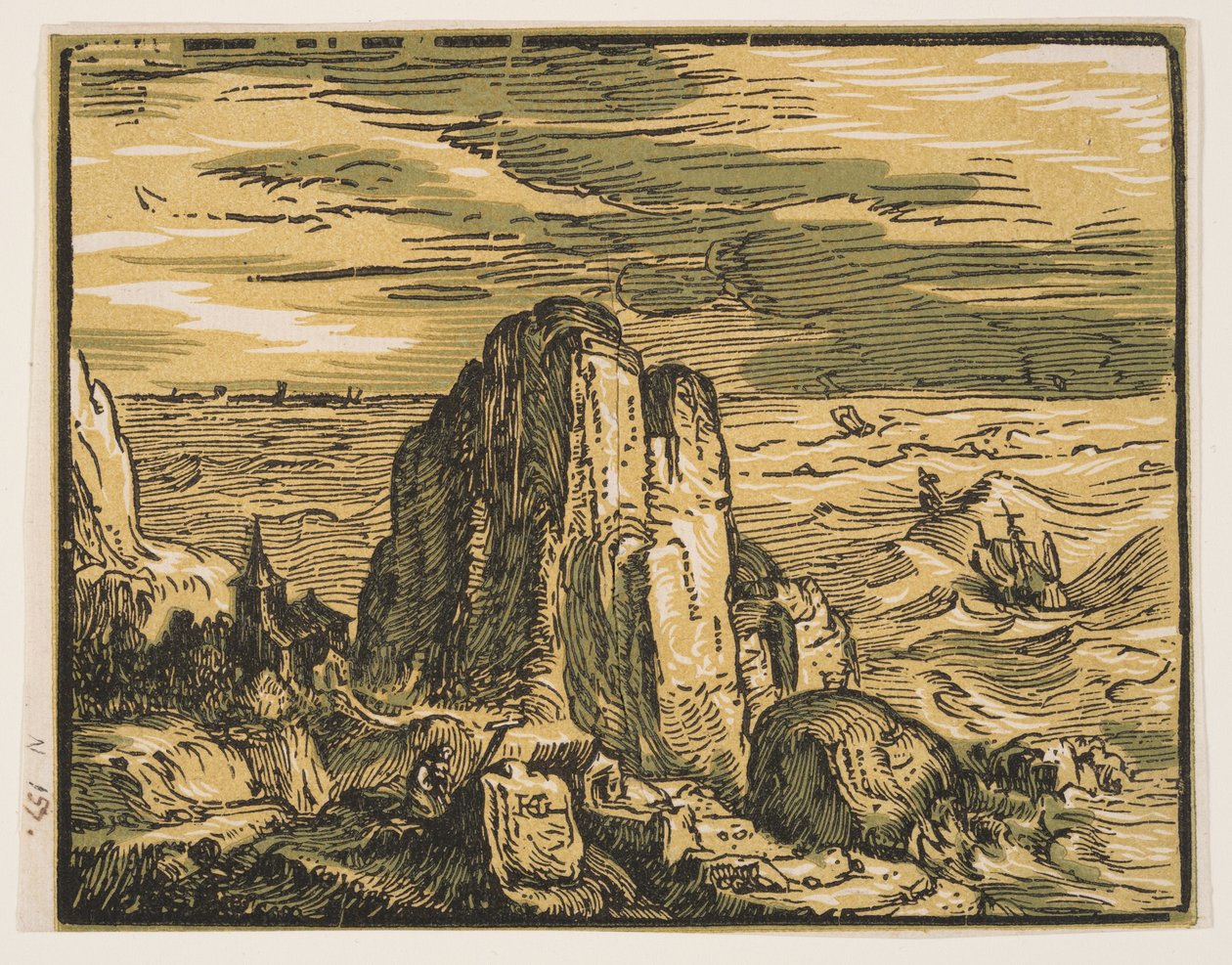 Klippe an einer Meeresküste von Hendrick Goltzius