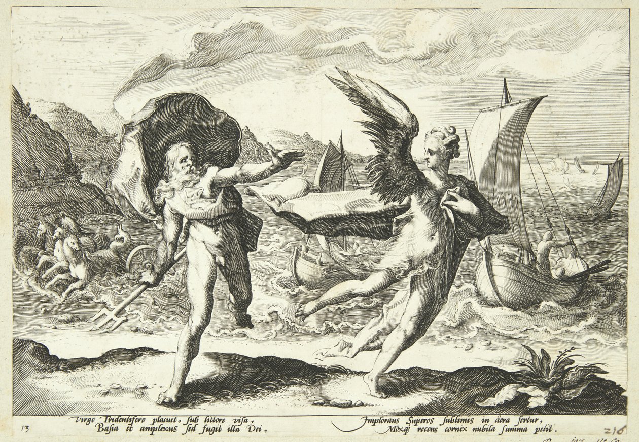Koronis verwandelt in eine Krähe von Hendrick Goltzius