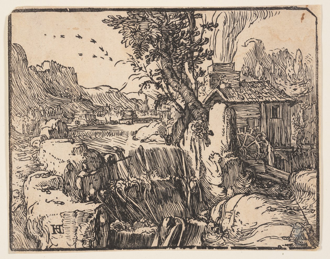 Landschaft mit Wasserfall von Hendrick Goltzius