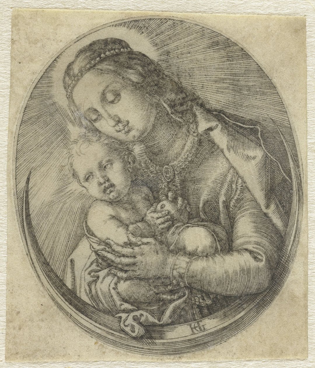 Maria mit Christuskind auf einer Mondsichel von Hendrick Goltzius