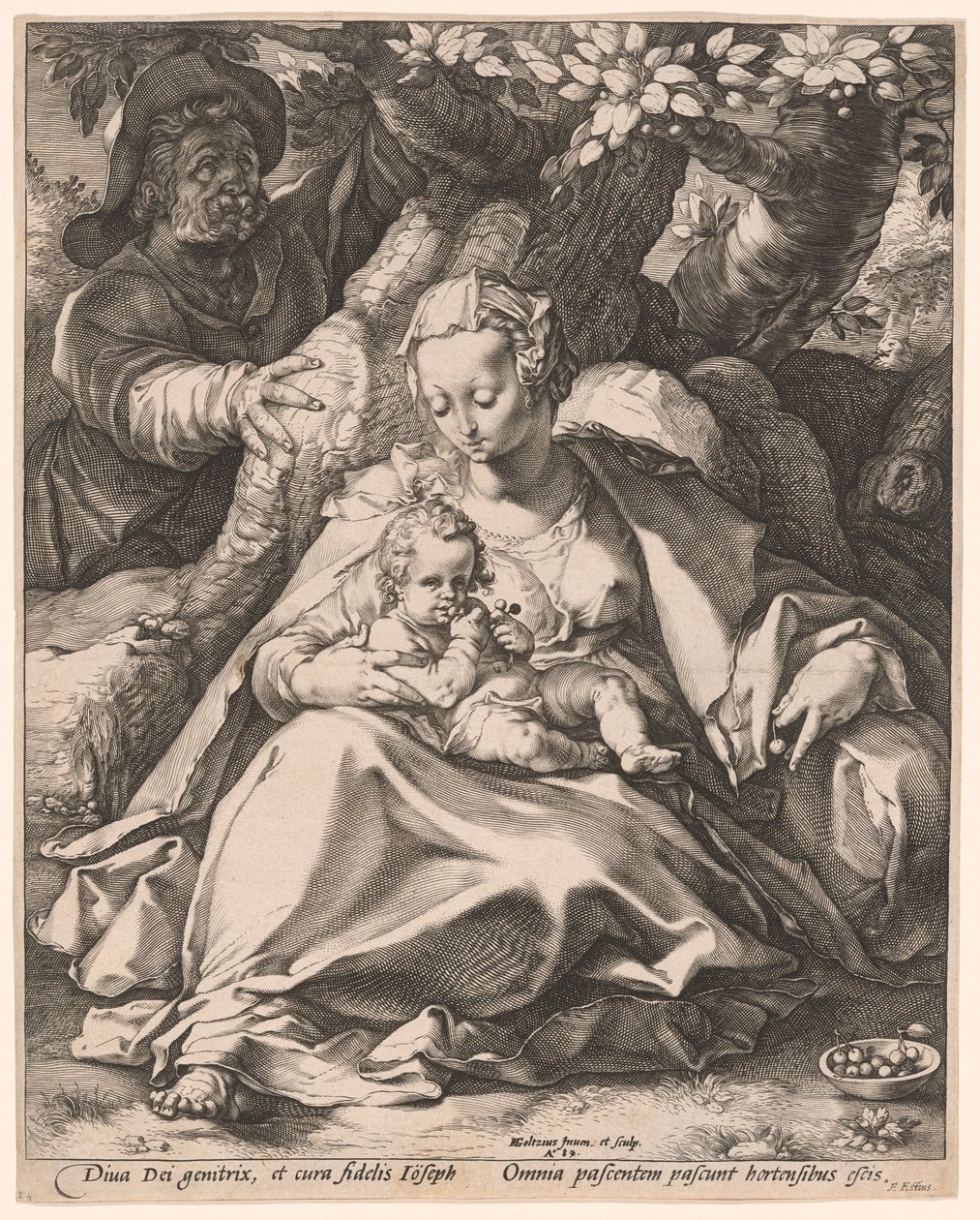 Die Heilige Familie unter einem Kirschbaum von Hendrick Goltzius