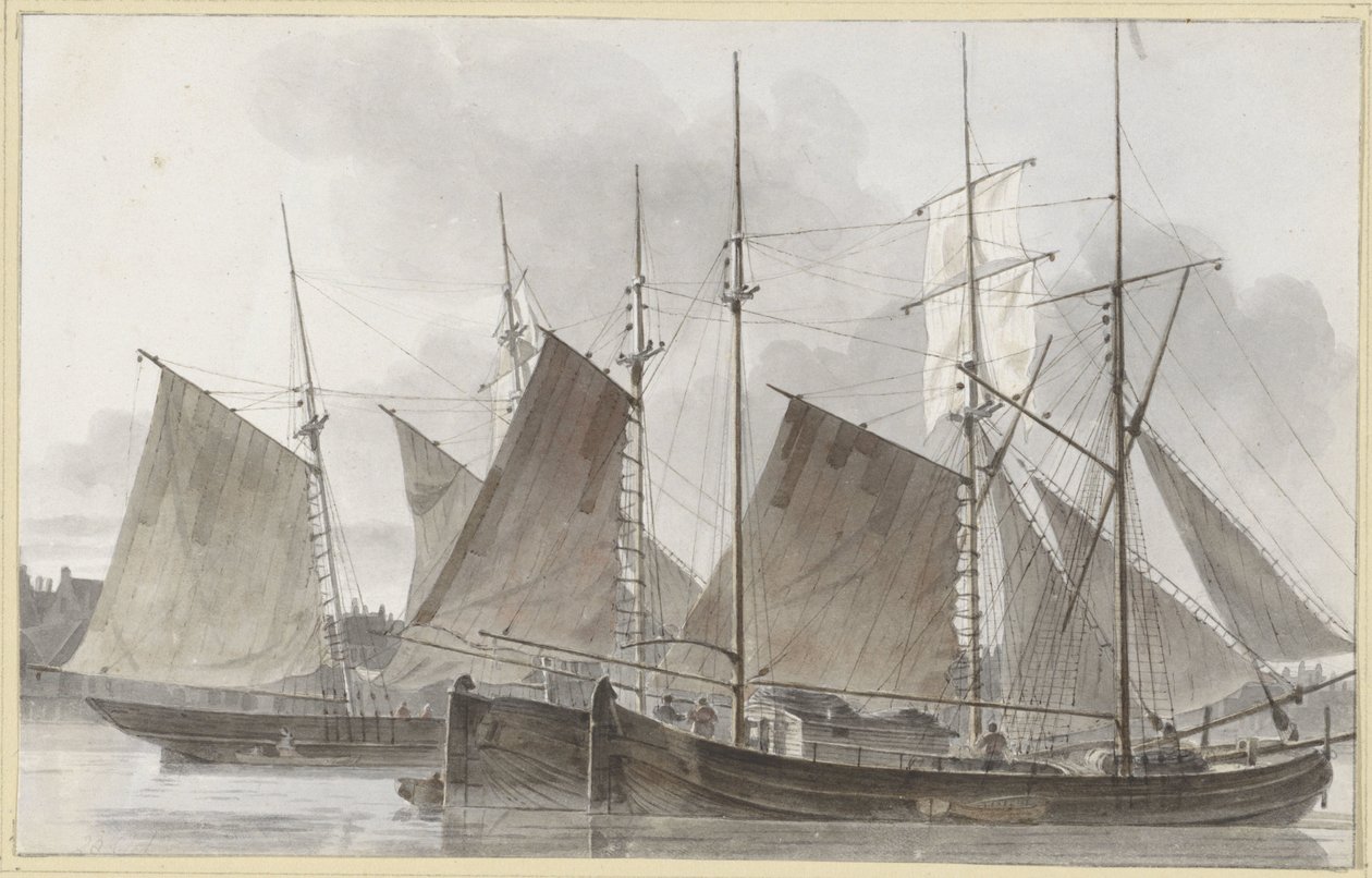 Segelschiffe vor einer Stadt von Hendrik Abraham Klinkhamer