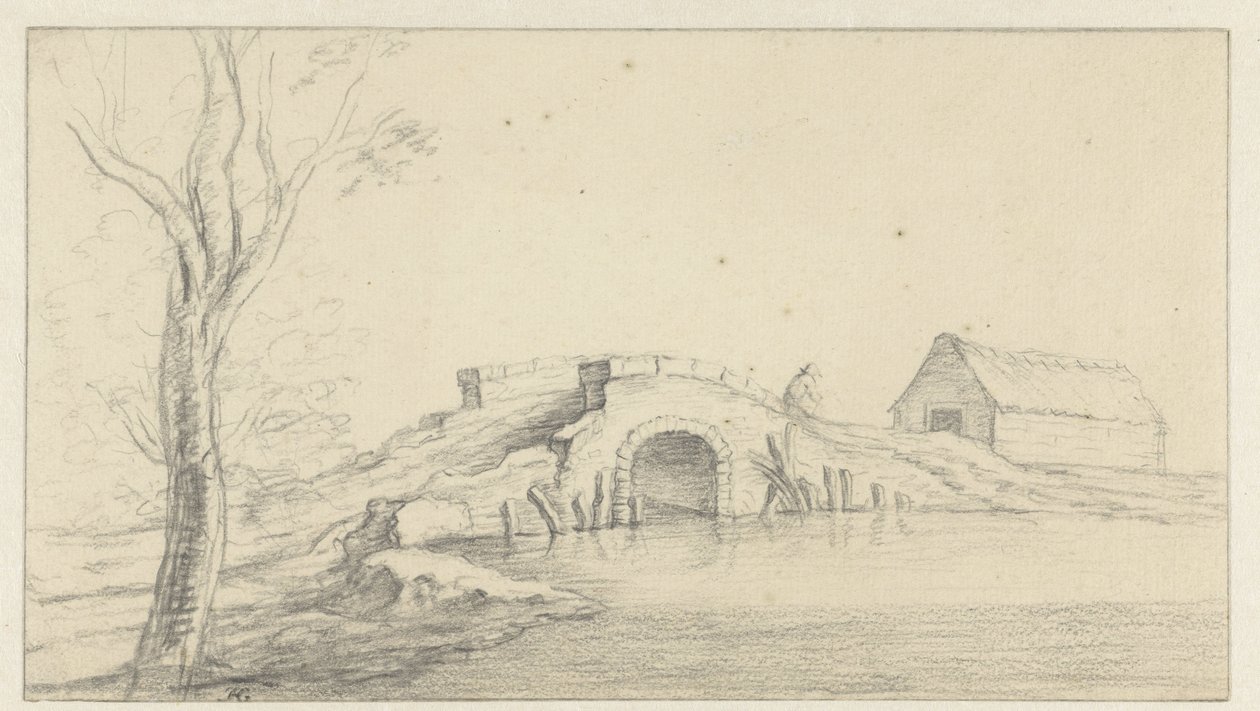 Landschaft mit verfallener Steinbrücke von Hendrik Chalon