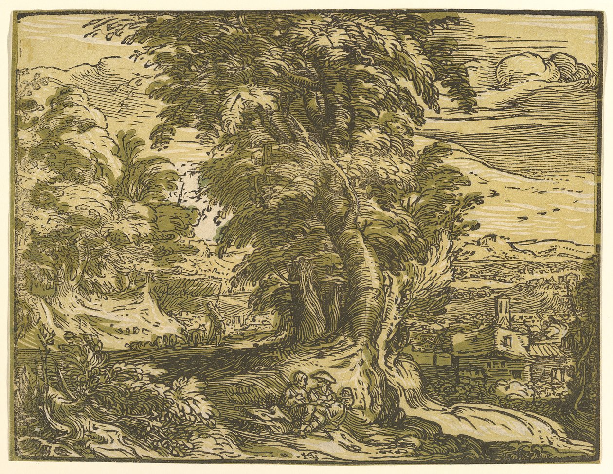 Landschaft mit sitzendem Paar, nach 1595 von Hendrik Goltzius