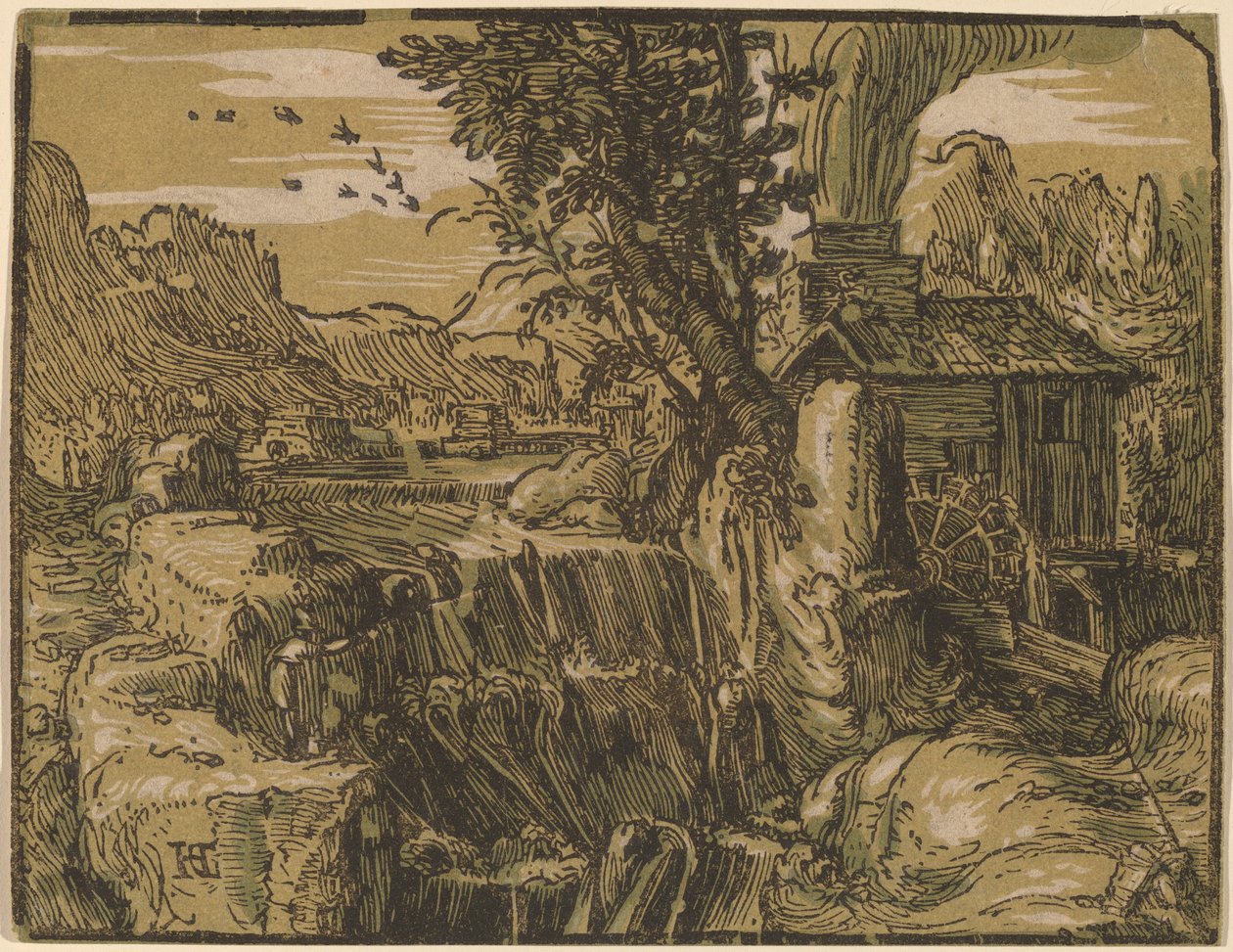 Landschaft mit Wasserfall von Hendrik Goltzius