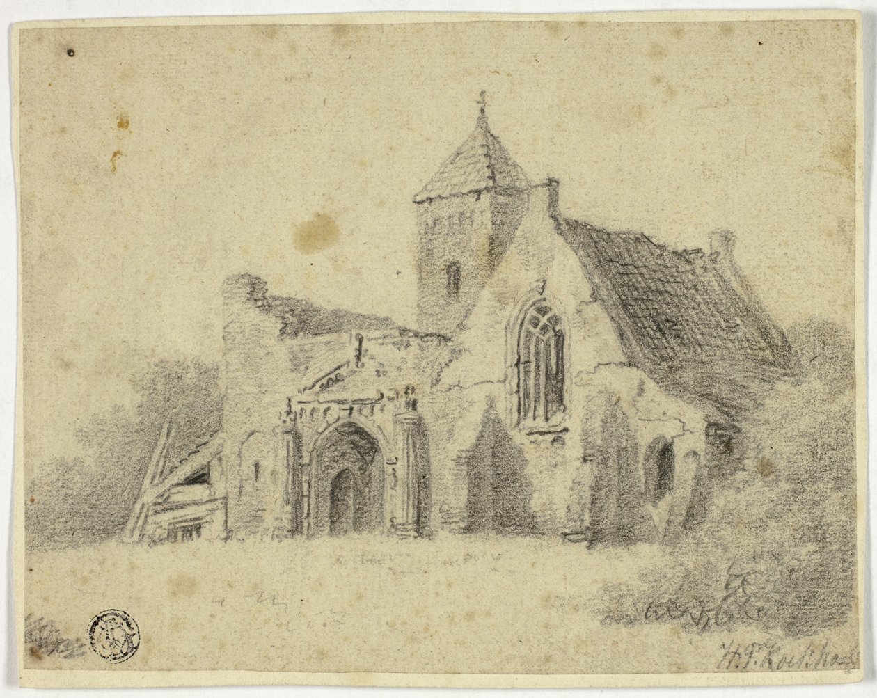 Landkirche in Ruinen von Hendrik Pieter Koekkoek
