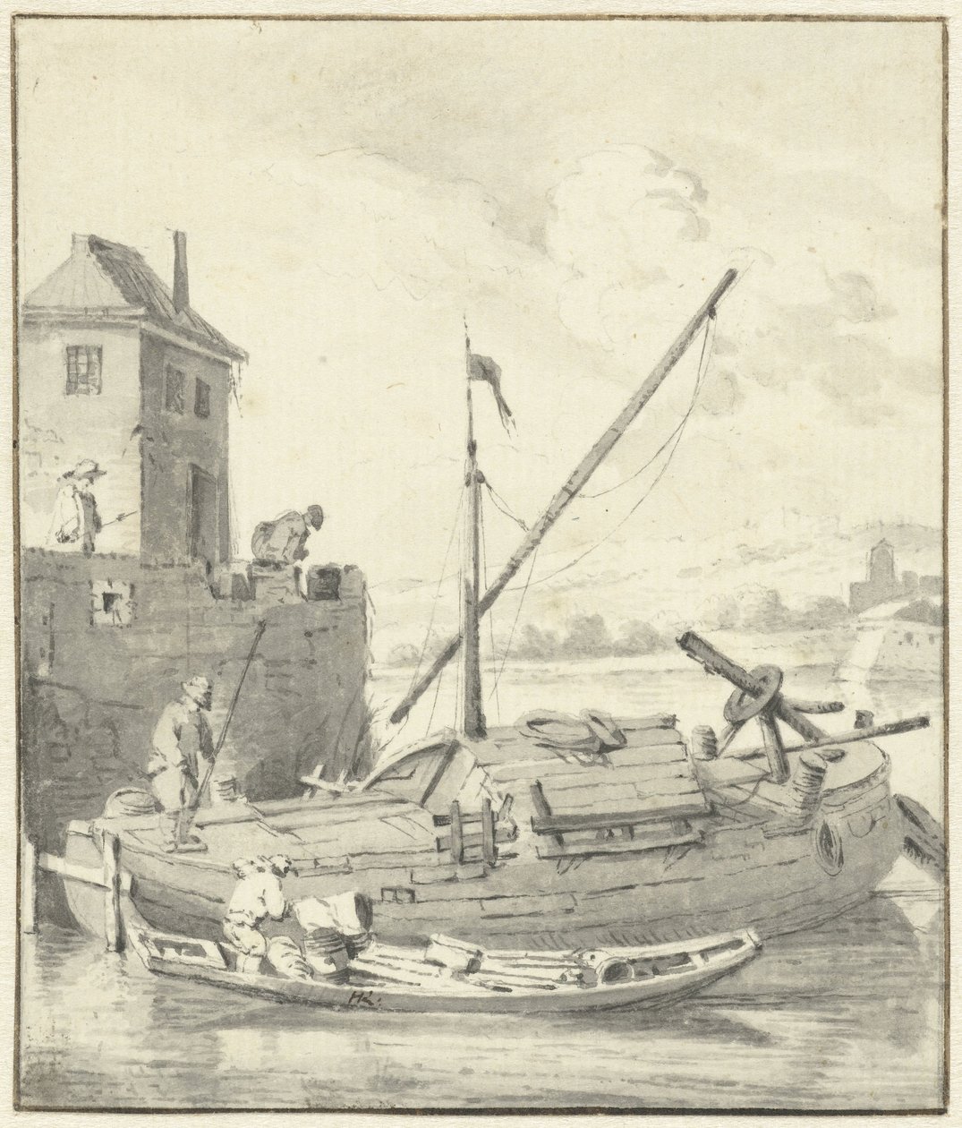 Boot an einer Stadtmauer von Hendrik Rietschoof