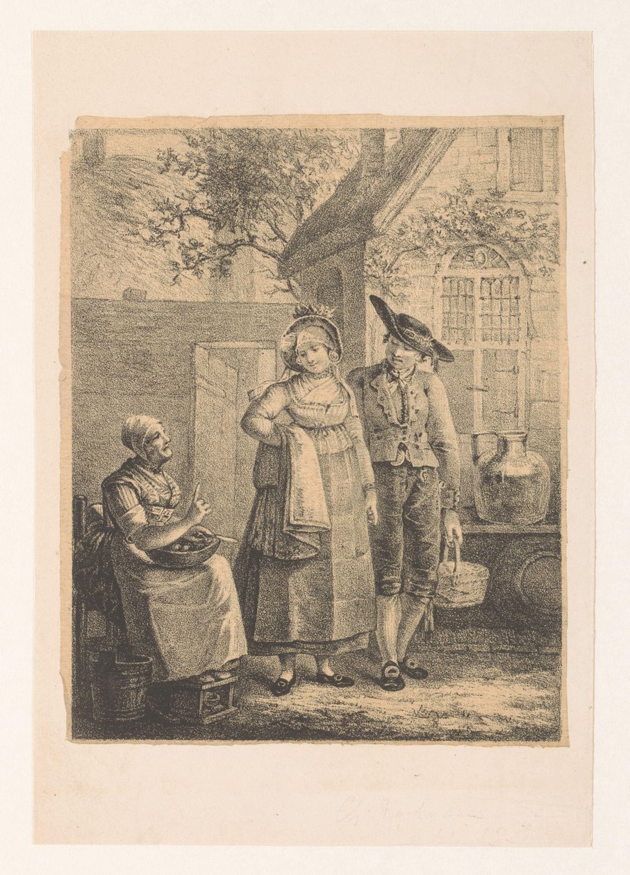 Alte Frau spricht zu jungem Paar von Hendrik Rochussen