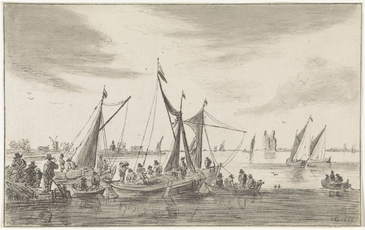 Flusslandschaft mit Segelschiffen von Hendrik Spilman
