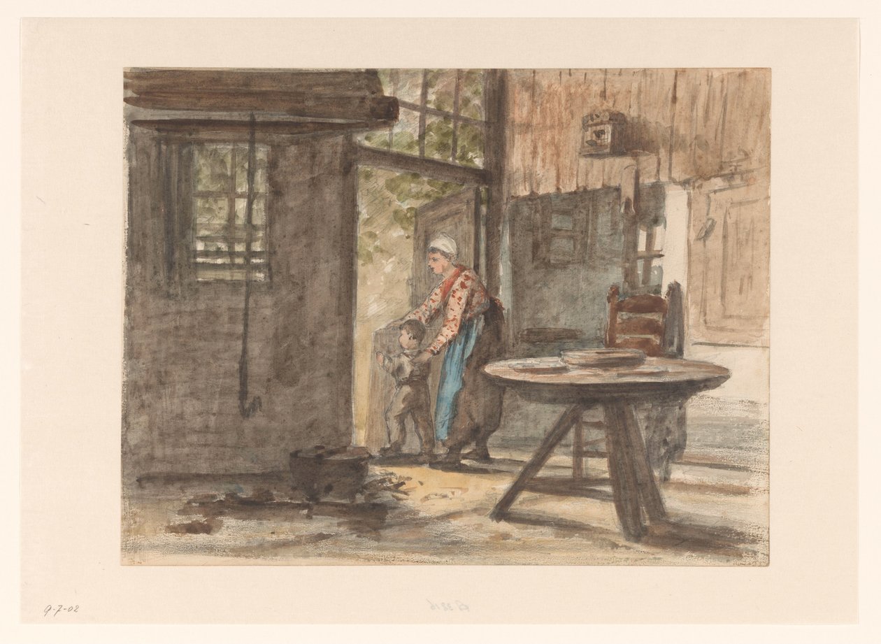 Handarbeitende Frau und Kind von Hendrik Valkenburg