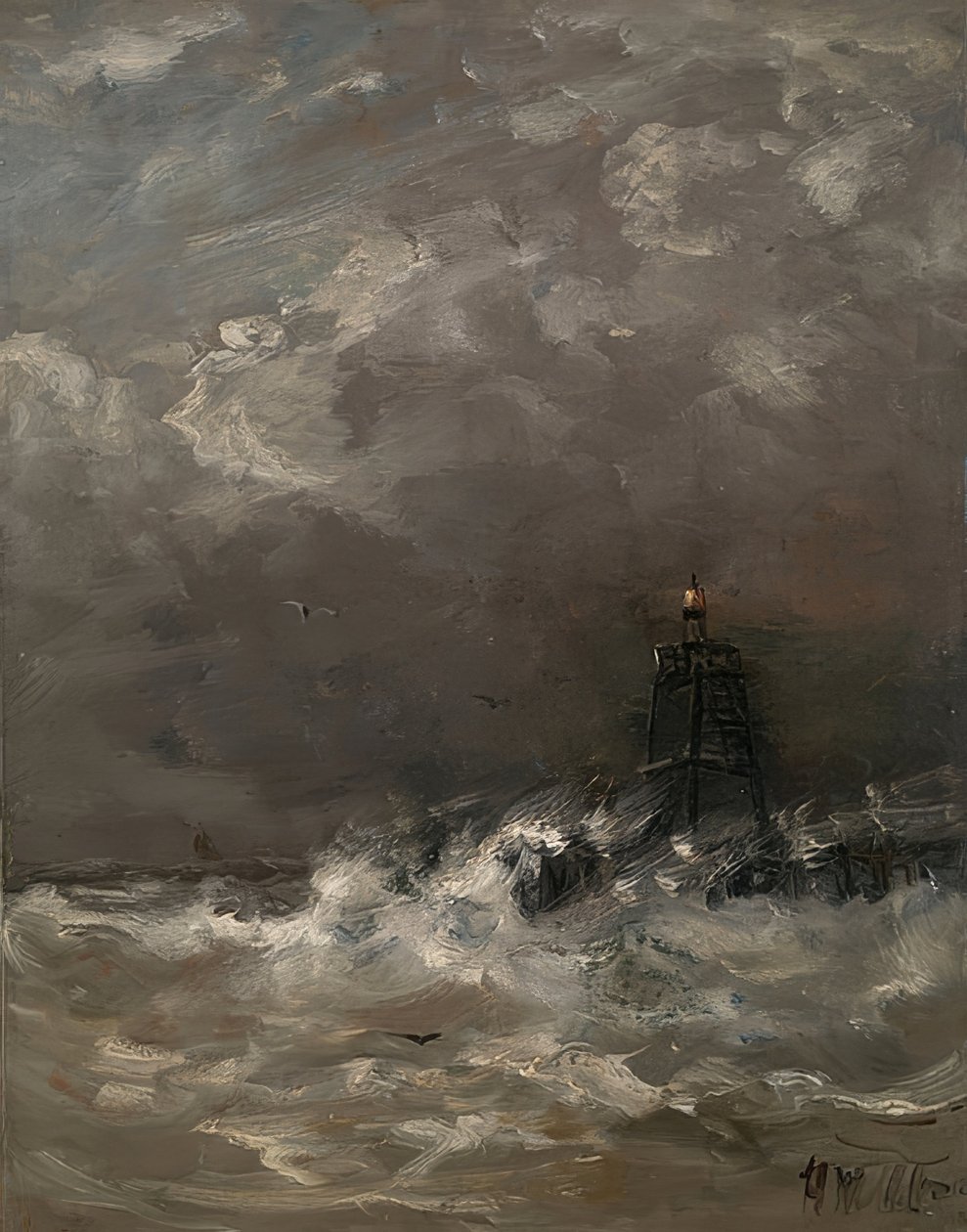 Leuchtturm in brechenden Wellen von Hendrik Willem Mesdag