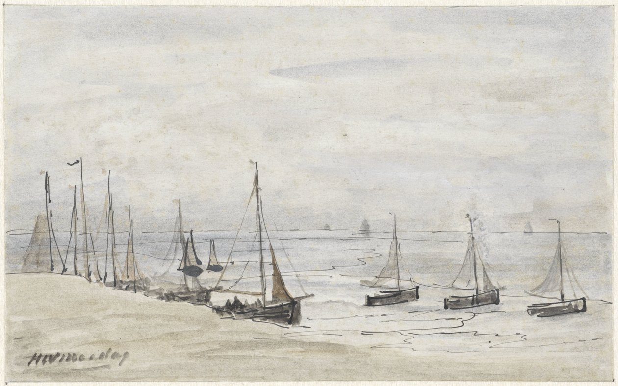 Fischerboote am Strand von Hendrik Willem Mesdag