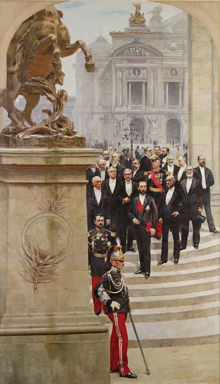 Präsident Sadi Carnot (1837-94) und seine Regierung vor der Oper von Paris, aus dem Panorama 