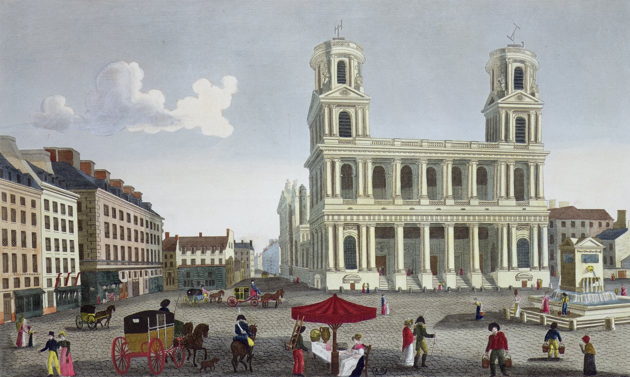 Der Place Saint Sulpice, ca. 1815-20 (Farbstich) von Henri Courvoisier Voisin