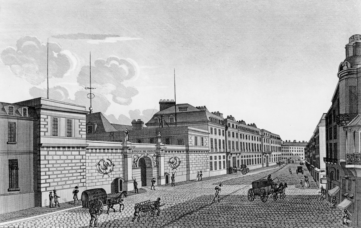 Ansicht der Bank von Frankreich von der Rue Croix-des-Petits-Champs, 1800 von Henri Courvoisier Voisin