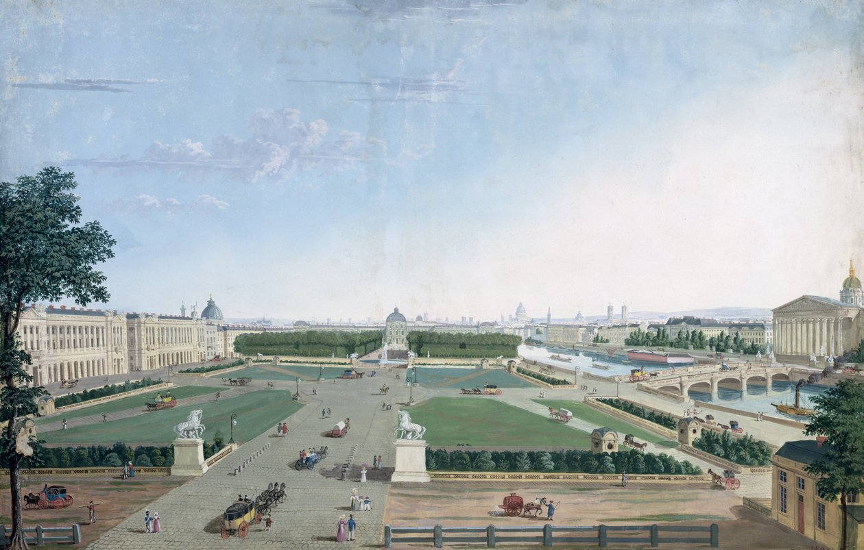 Ansicht des Place Louis XV und des Jardin des Tuileries, 1815-30 von Henri Courvoisier Voisin