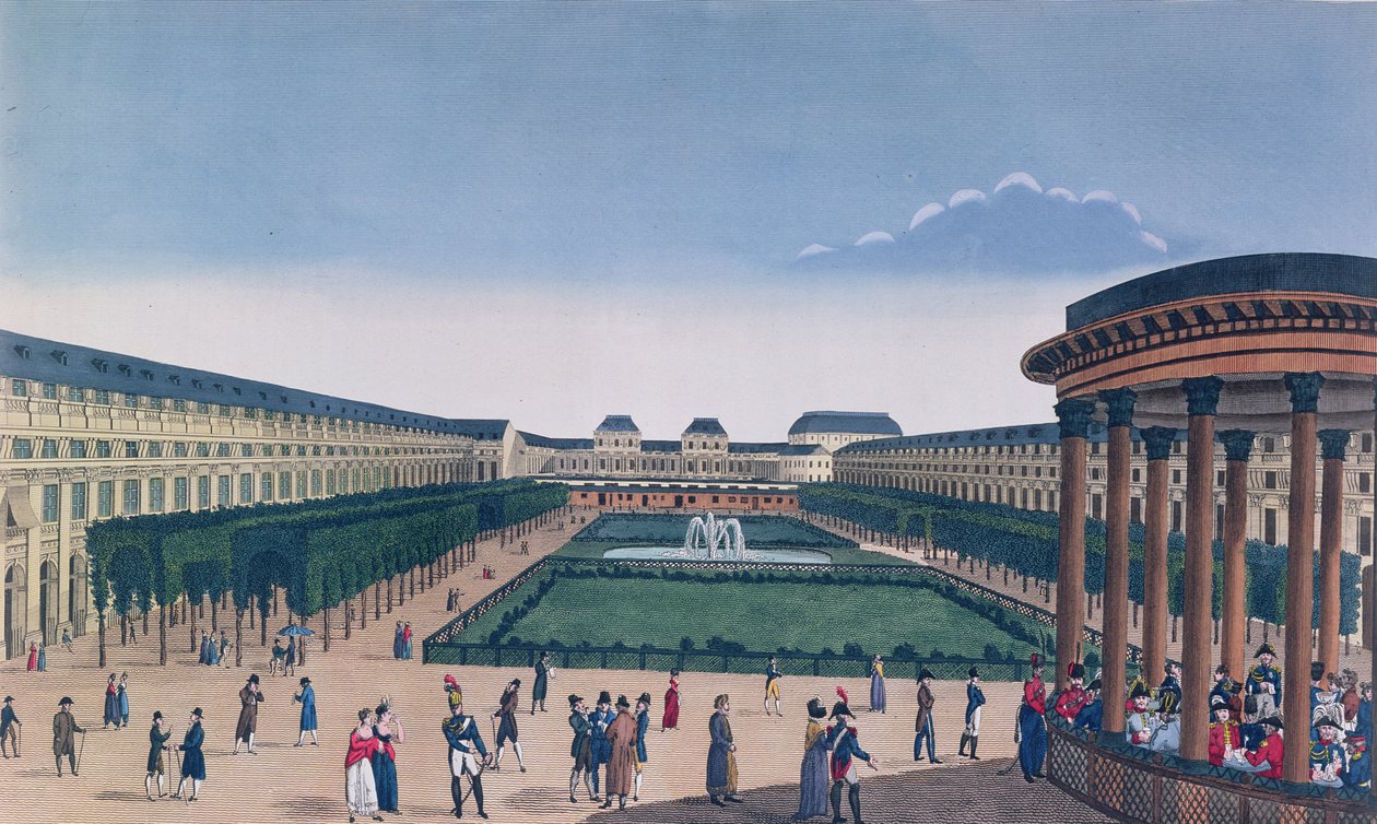Ansicht der Gärten des Palais Royal, gesehen von der Rotunde, graviert von Eugene Aubert, ca. 1820 von Henri Courvoisier Voisin