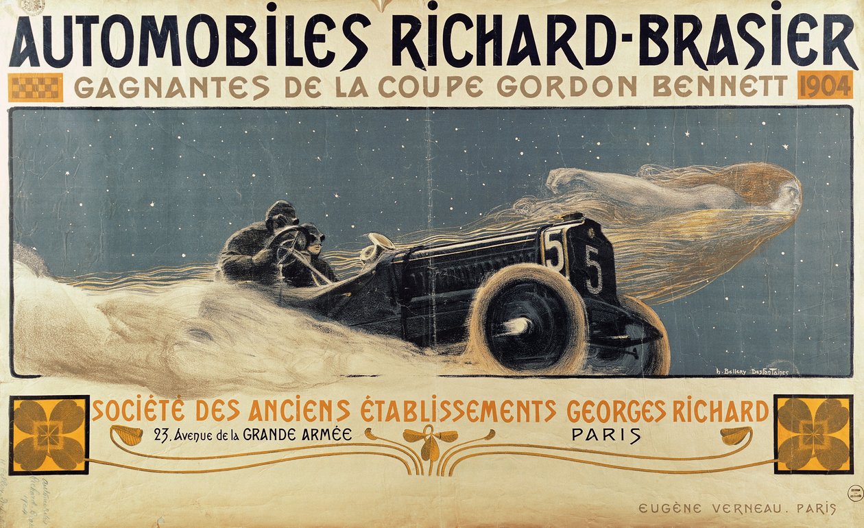 Poster zeigt Automobile Richard-Brasier, Gewinner des Gordon Bennett Cups, 1904 von Henri Jules Ferdinand Bellery Defonaines