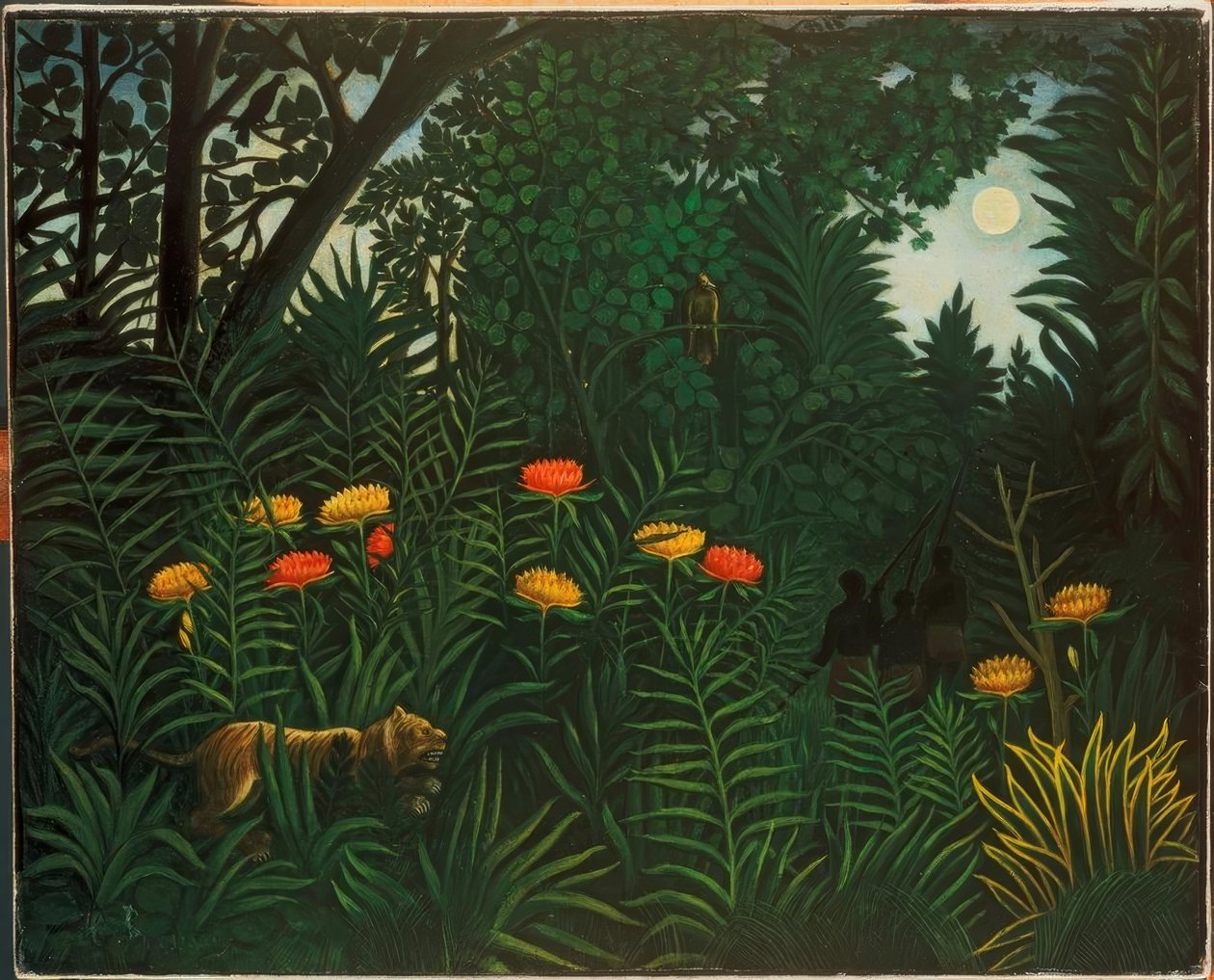 Exotische Landschaft mit Tiger und Jägern von Henri Rousseau
