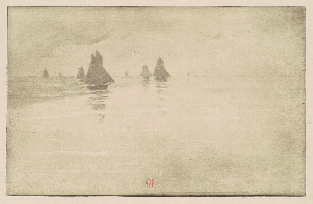 Boote im Morgennebel von Henri Charles Guérard