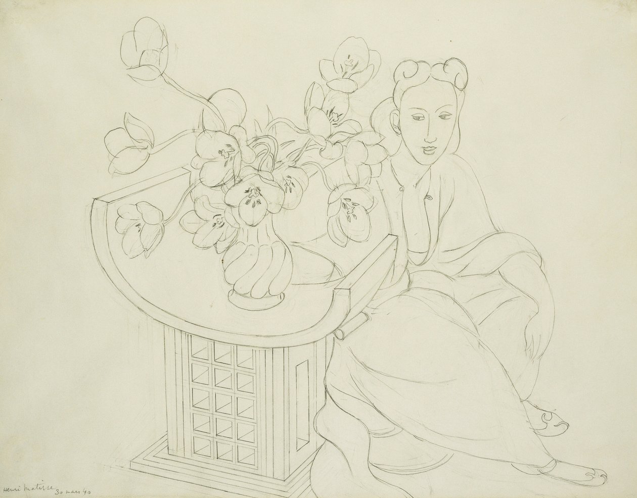Sitzende Frau mit Vase Tulpen von Henri Matisse