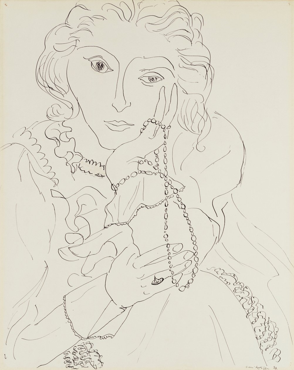 Frau mit Rüschenhemd und Perlenkette von Henri Matisse