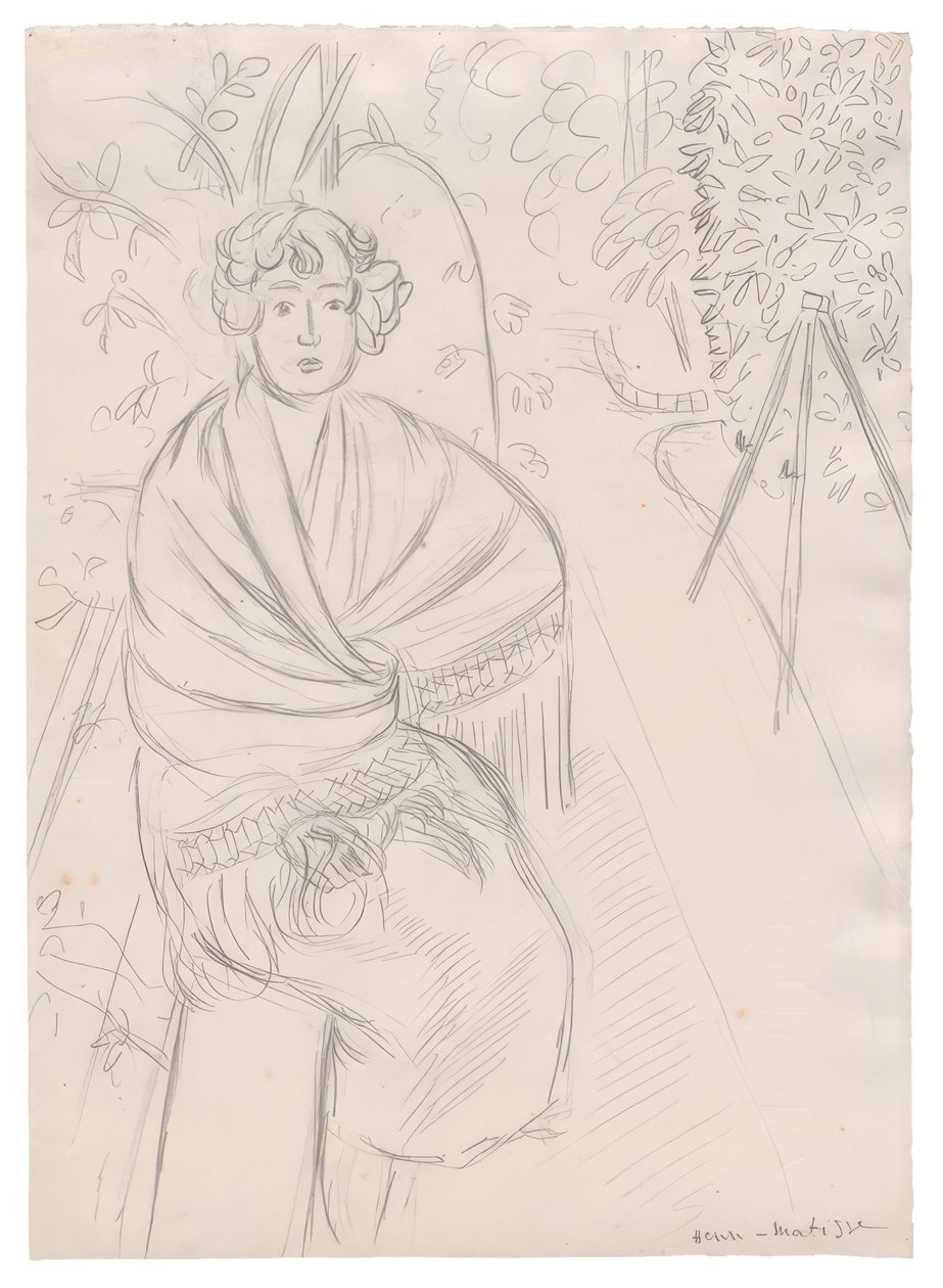 Frau mit einem Schal im Garten von Henri Matisse