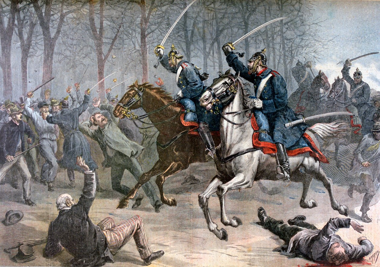 Kavallerieangriff, deutsche Unruhen in Leipzig, 1892 von Henri Meyer