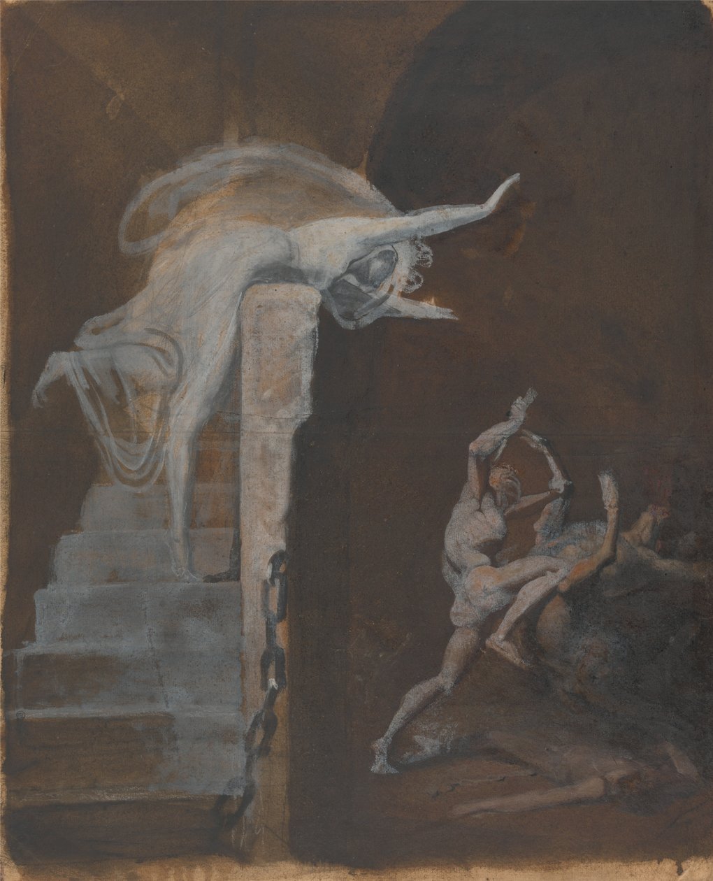 Ariadne beobachtet den Kampf von Theseus mit dem Minotaurus von Johann Heinrich Füssli