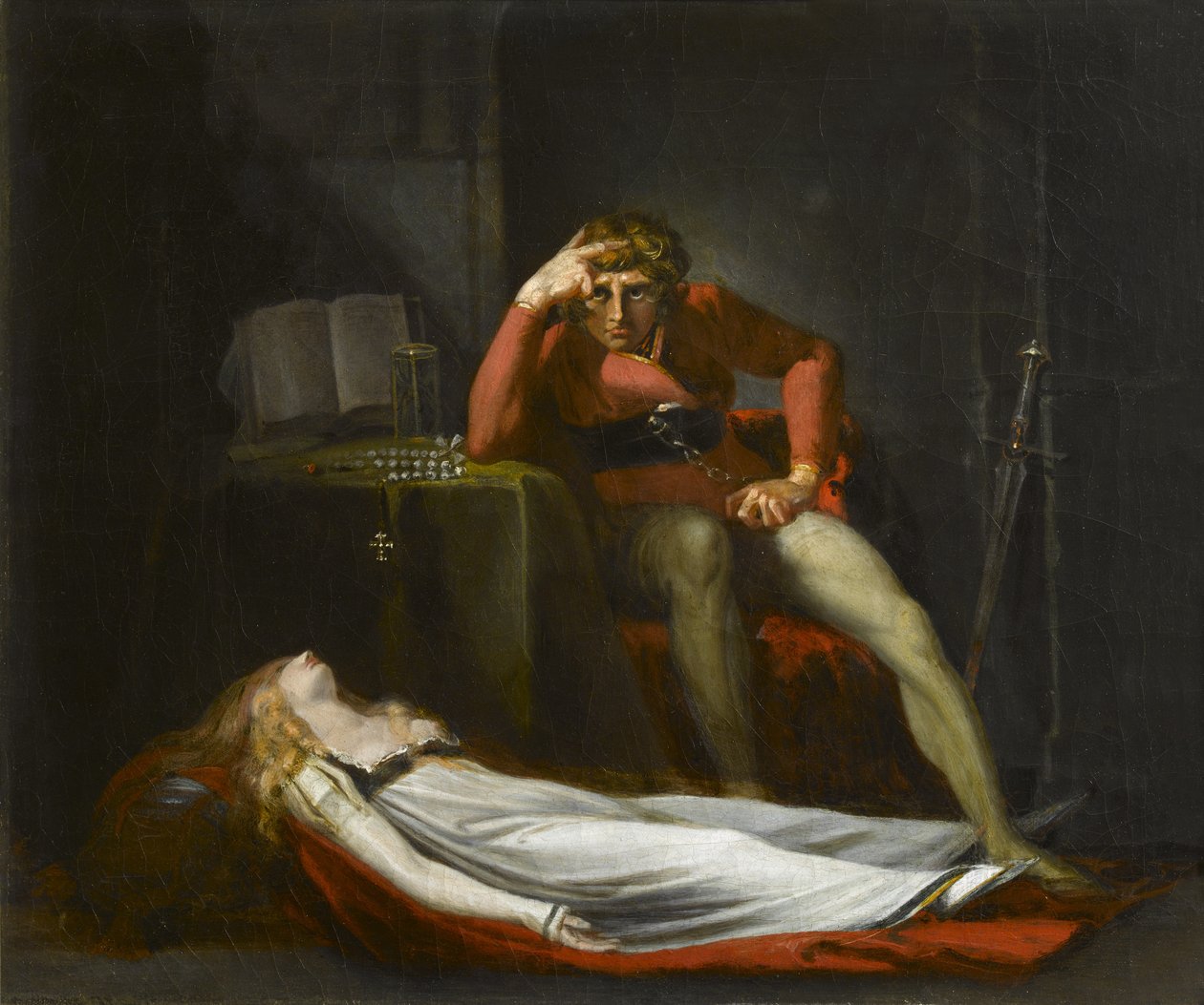 Der italienische Hof oder Ezzelier, Graf von Ravenna, sinnt über den Körper von Meduna nach, die er wegen Untreue während seiner Abwesenheit im Heiligen Land getötet hat, ca. 1780 von Johann Heinrich Füssli
