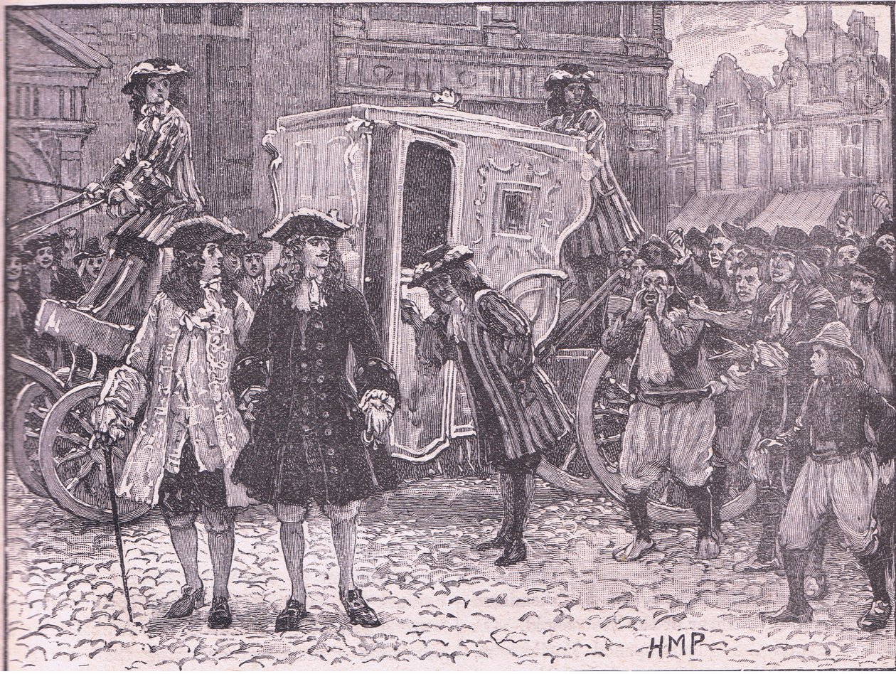 Die englischen Bevollmächtigten werden auf den Straßen von Utrecht beleidigt, 1712 von Henry Marriott Paget