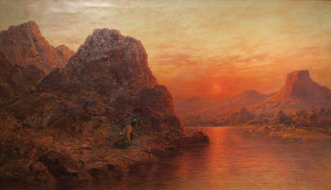 Indischer Jäger bei Sonnenuntergang von Henry Raschen