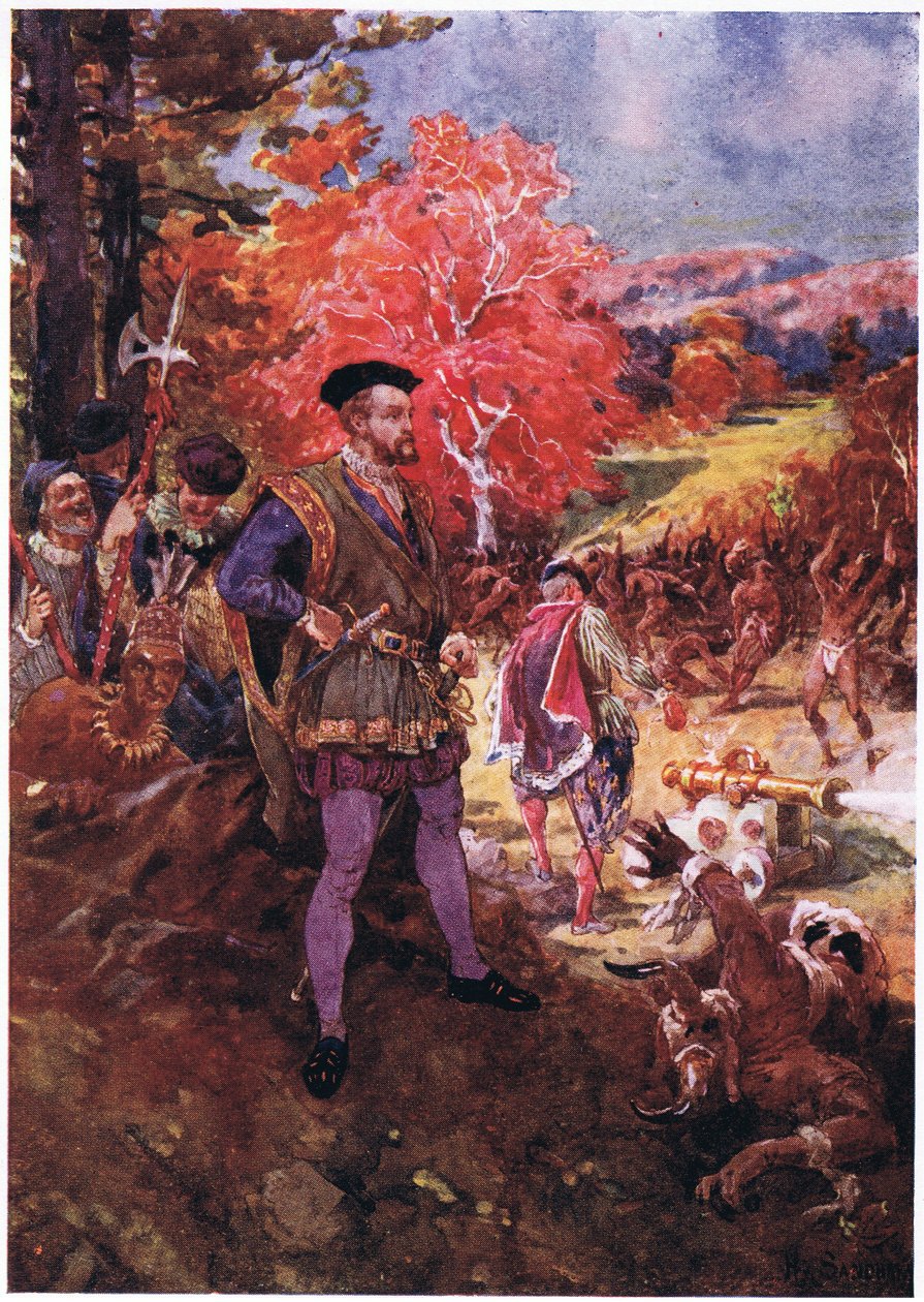 Jacques Cartier und die Rothäute, c.1920 von Henry Sandham