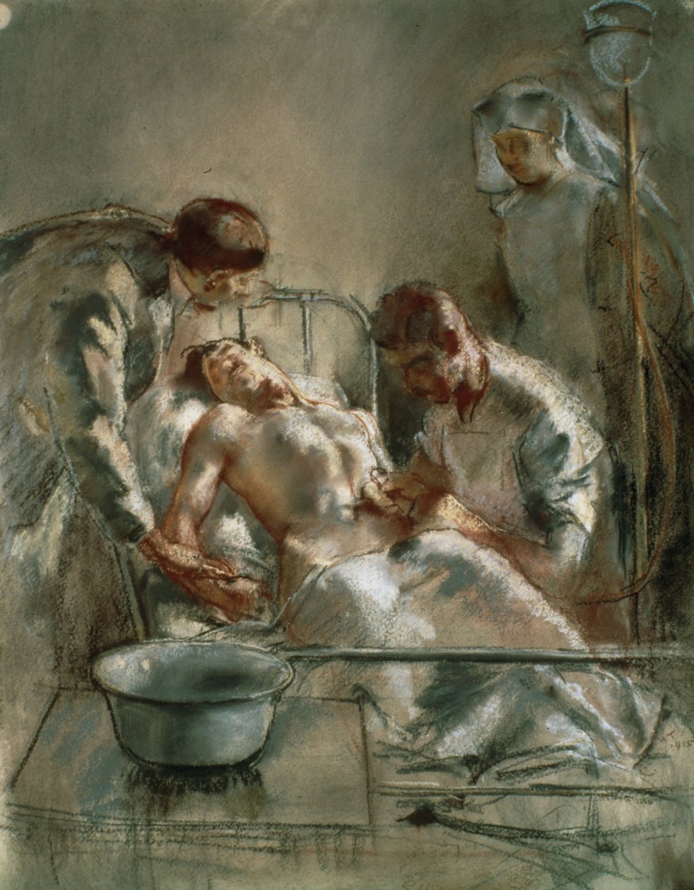 Salininfusion - Ein Vorfall im Britischen Rotkreuz-Krankenhaus, Arc-en-Barrois, 1915 von Henry Tonks