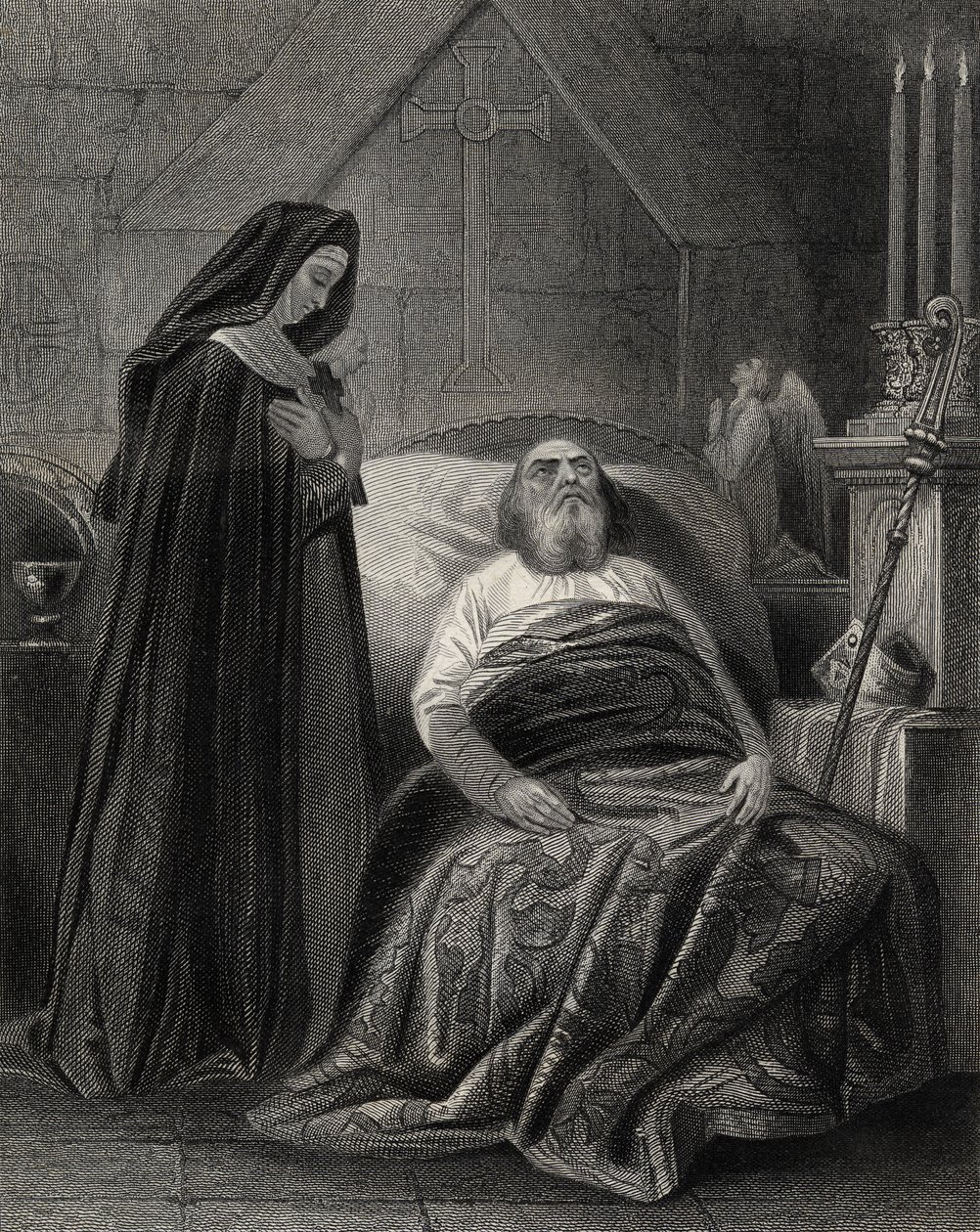 Der Tod des heiligen Patrick, graviert von J. Rogers von Henry Warren