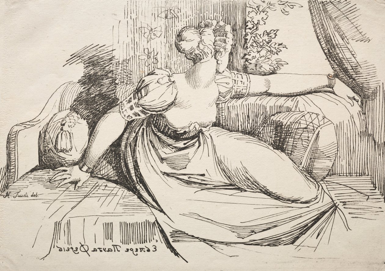 Beispiele der Polyautographie: Frau auf einem Sofa von Johann Heinrich Füssli