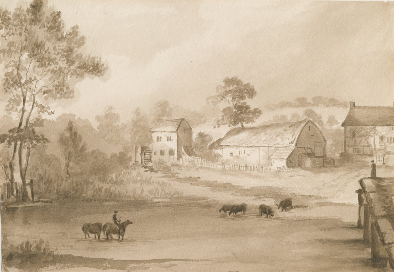 Trysull Mühle: Sepia-Waschzeichnung von Henry James Noyes