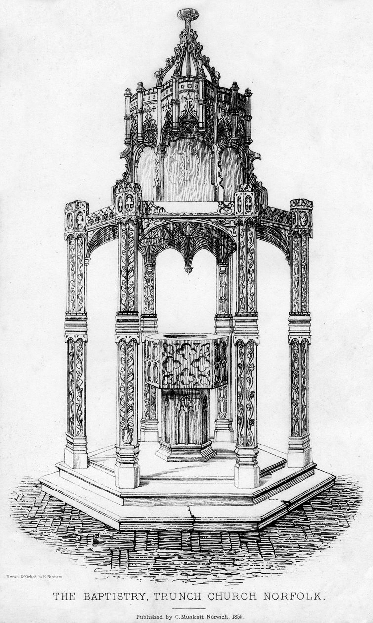 Das Taufbecken, Trunch Church, Norfolk, 1855 von Henry Ninham