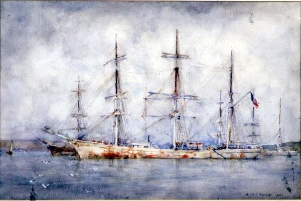Schoner vor Anker von Henry Scott Tuke