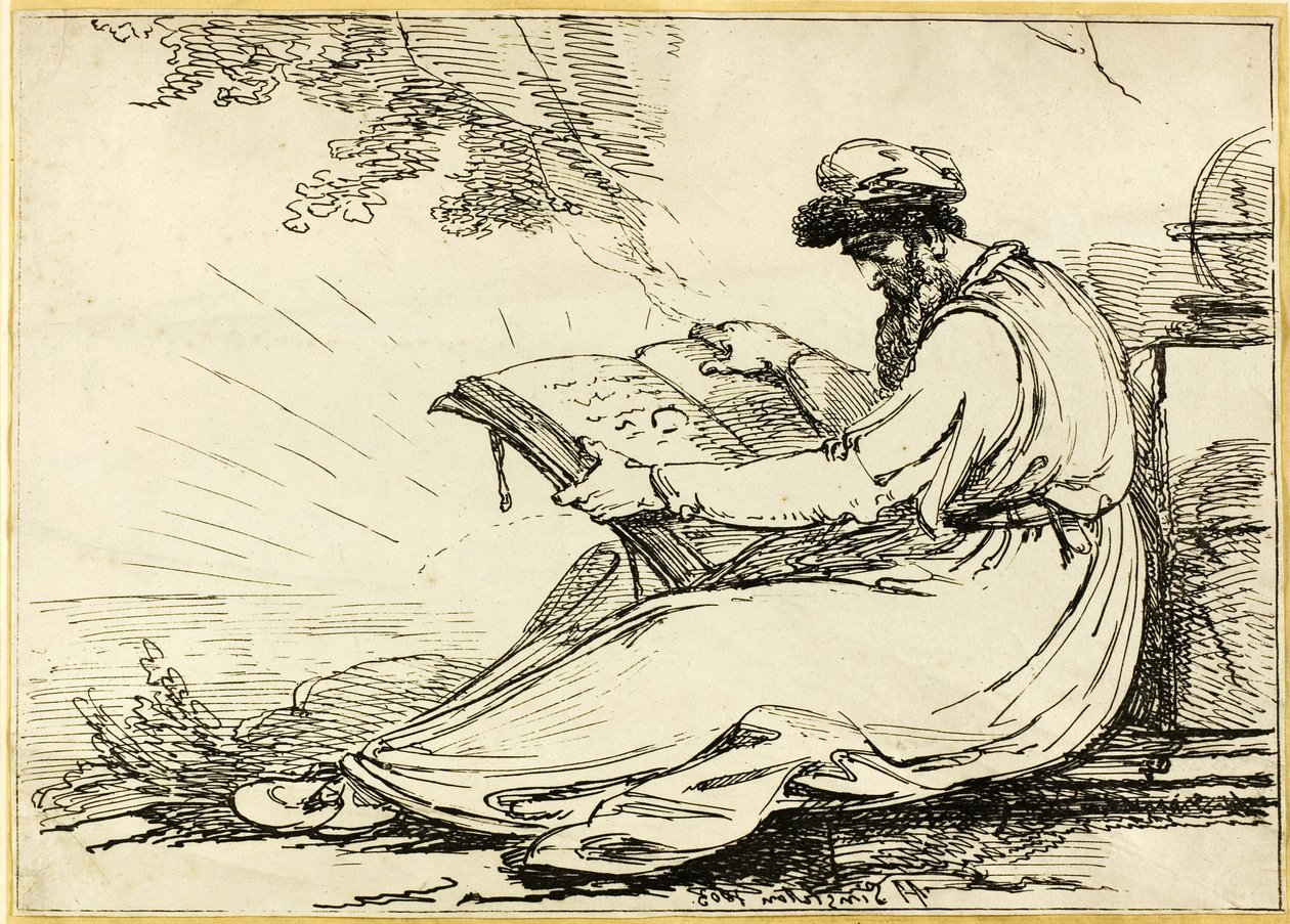 Orientale mit Bart, liest ein Buch von Henry Singleton