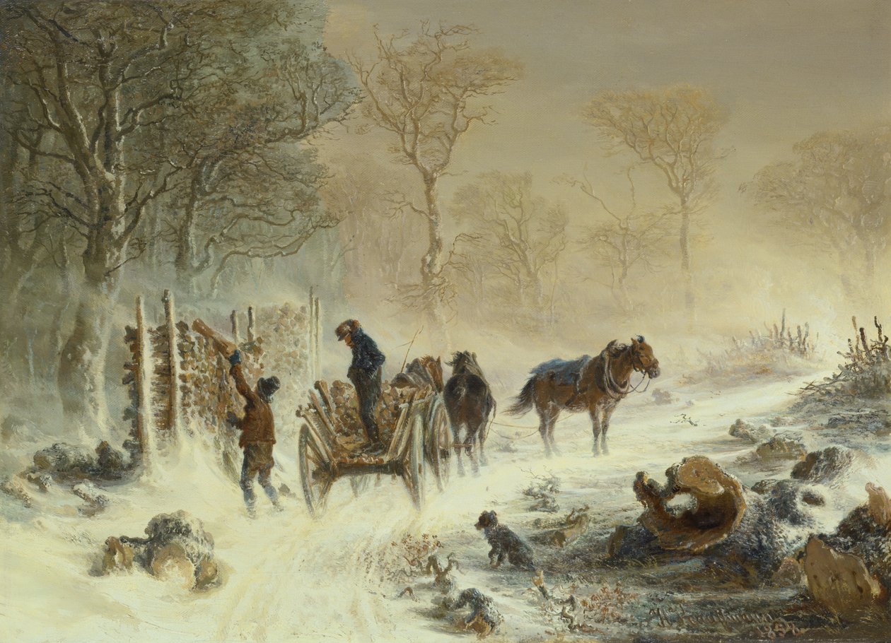 Holzverladung im Schnee, 1858 von Hermann Kauffmann