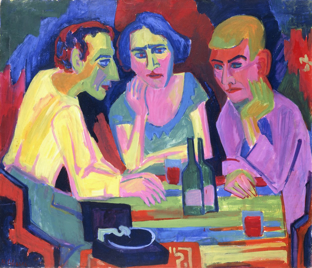 Drei Personen an einem Tisch, 1924 von Hermann Scherer