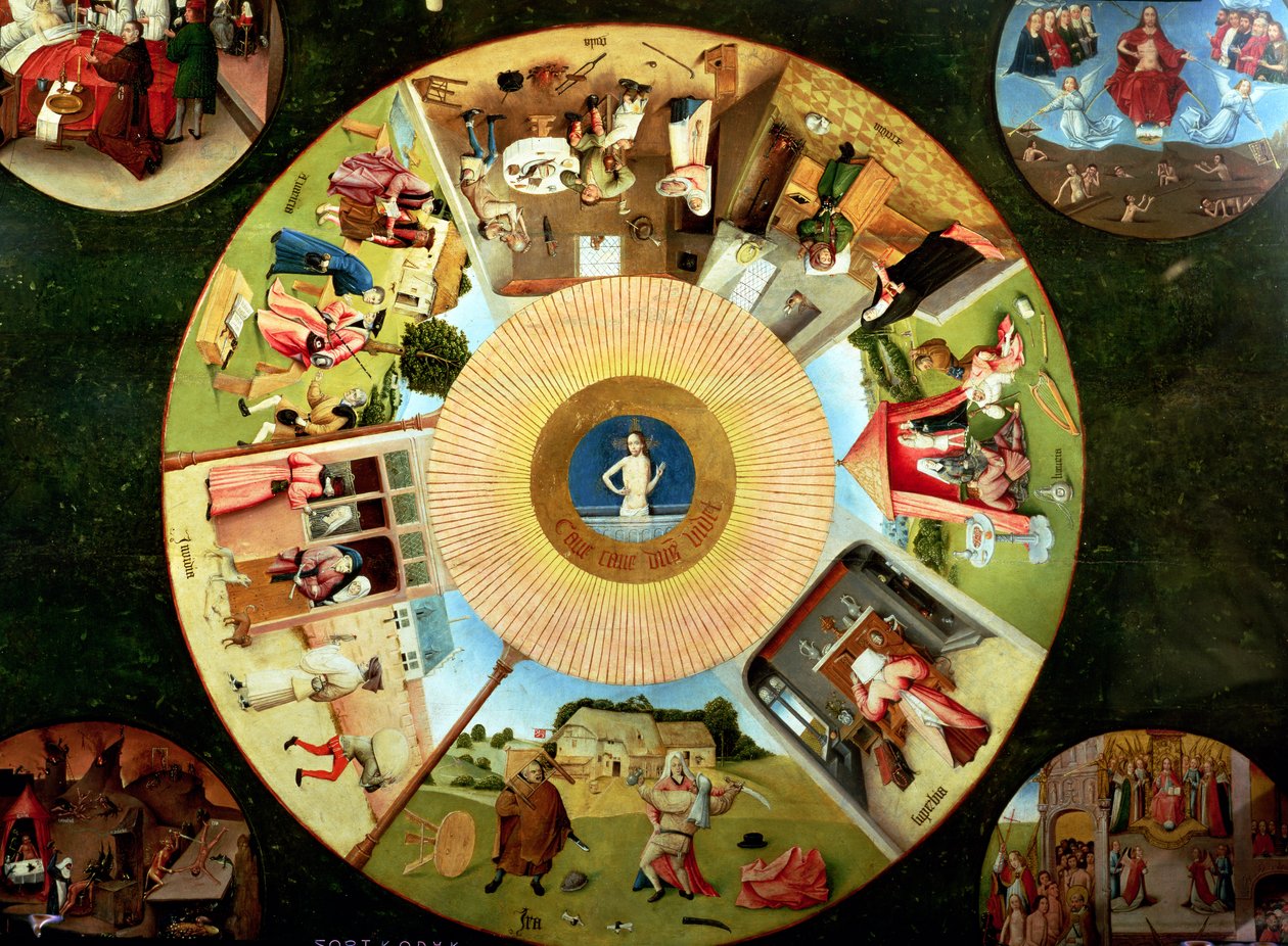 Tischplatte der sieben Todsünden und der vier letzten Dinge (Detail) von Hieronymus Bosch